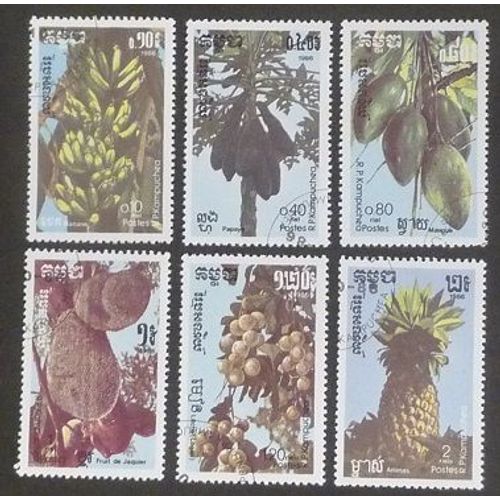 Cambodge Oblitéré Y Et T N° 681 À 686 Lot De 6 Timbres De 1986 Fruits Tropicaux
