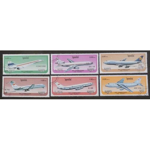 Cambodge Oblitéré Y Et T N° 688 À 693 Lot De 6 Timbres De 1986 Avions De Transport Modernes