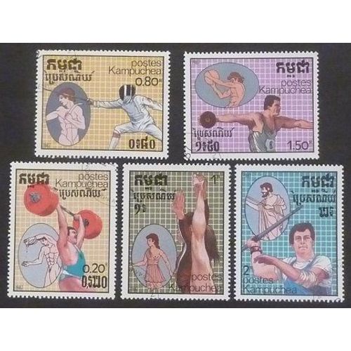 Cambodge Oblitéré Y Et T N° 712-714-715-716-717 Lot De 5 Timbres De 1987 J O Séoul