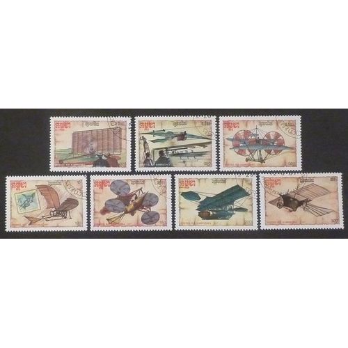 Cambodge Oblitéré Y Et T N° 744 À 750 Lot De 7 Timbres De 1987 Machines Volantes (Série Complète)