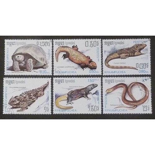 Cambodge Oblitéré Y Et T N° 751 À 756 Lot De 6 Timbres De 1987 Reptiles