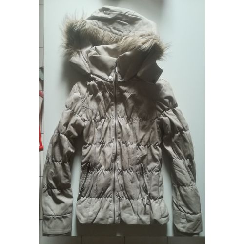 Parka Simili Cuir Souple Beige Capuche Amovible Cache Cache