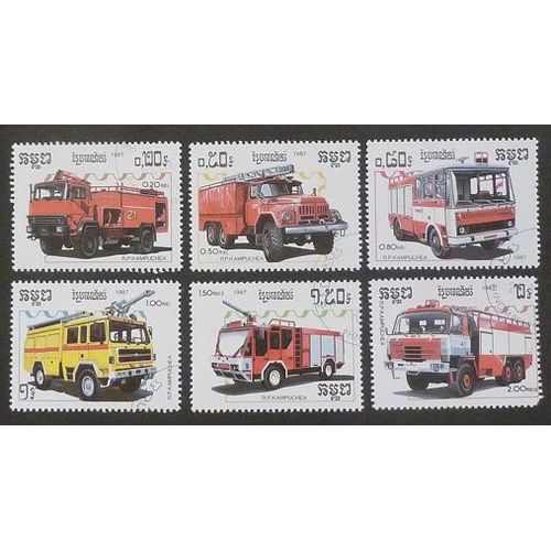 Cambodge Oblitéré Y Et T N° 765 À 770 Lot De 6 Timbres De 1987 Véhicules Incendie