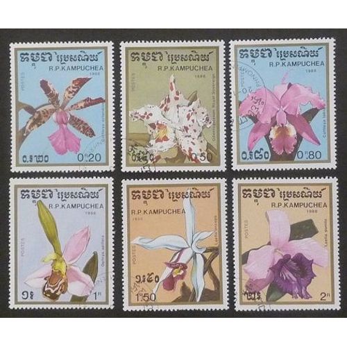 Cambodge Oblitéré Y Et T N° 837 À 842 Lot De 6 Timbres De 1988 Orchidées