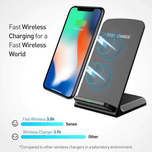 Seneo Qi Chargeur sans Fil Rapide Wireless Quick Charge 2.0, Chargeur à Induction pour Galaxy Note8/S8/S8plus/S7/S6 Edge Plus, iPhone8/ 8Plus, iPhoneX/XS/XR/Huawei Mate 20Pro 