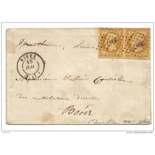 013. Belle Lettre De Rives (Juillet 1854) Paire De N°13 Jaune Citron - Isère