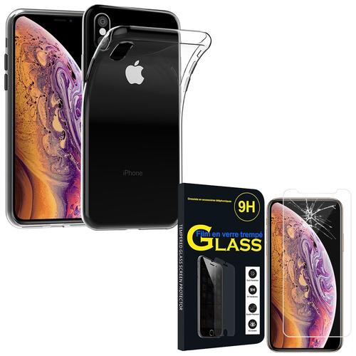 Pour Apple Iphone Xs Max (2018) 6.5": Coque Silicone Gel Ultraslim - Transparent + 1 Film Verre Trempé