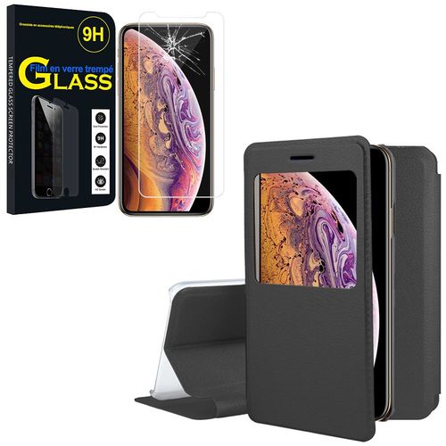 Housse A? Fenêtre Pour Apple Iphone Xs Max (2018) 6.5" S-View Fonction - Noir+ 1 Film Verre Trempé