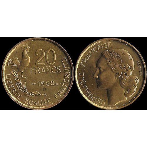 Pièce Monnaie 20 Frs Francs France 1952 B Cupro Alu Guiraud . 23.5 Mm