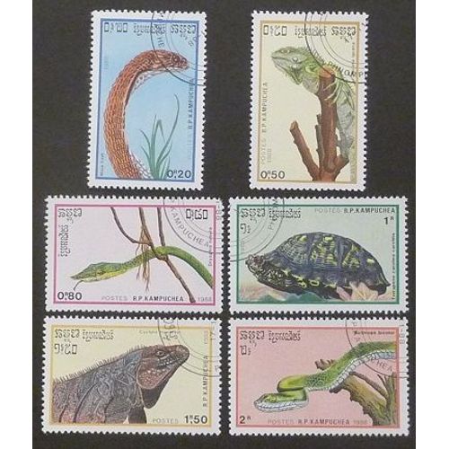Cambodge Oblitéré Y Et T N° 844 À 849 Lot De 6 Timbres De 1988 Les Reptiles
