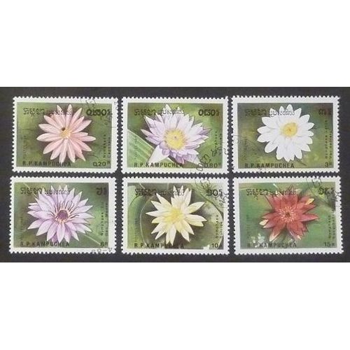 Cambodge Oblitéré Y Et T N° 863 A À 863 F Lot De 6 Timbres De 1989 Nénuphars