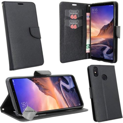 Housse Etui Coque Pochette Portefeuille Pour Xiaomi Mi Max 3 + Film Ecran - Noir / Noir