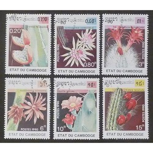 Cambodge Oblitéré Lot De 6 Timbres De 1990 Cactus