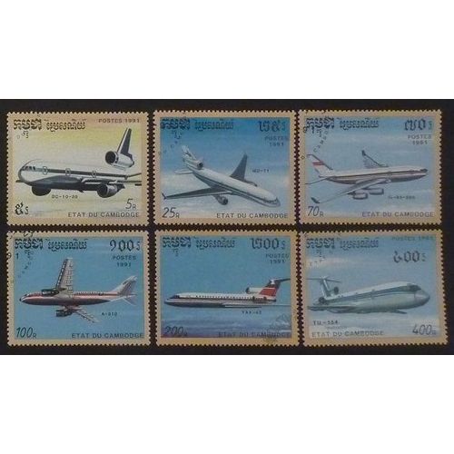 Cambodge Oblitéré Lot De 6 Timbres De 1991 Avions