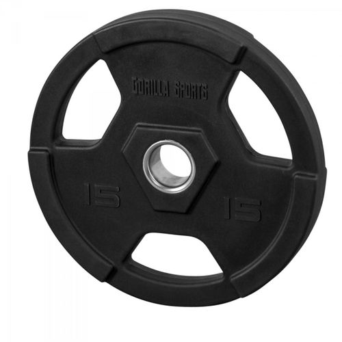 Gorilla Sports - Poids Disques Olympiques En Fonte Rêvetement Caoutchouc Avec Anneau Métallique De 51mm - De 1,25 À 25 Kg - Poids : 15 Kg
