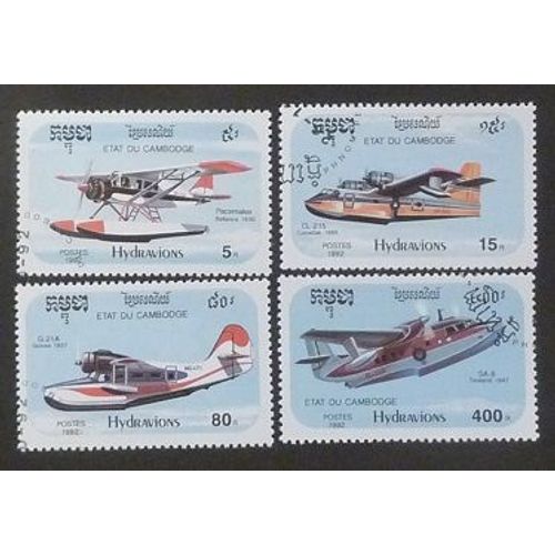 Cambodge Oblitéré Lot De 4 Timbres De 1992 Hydravions
