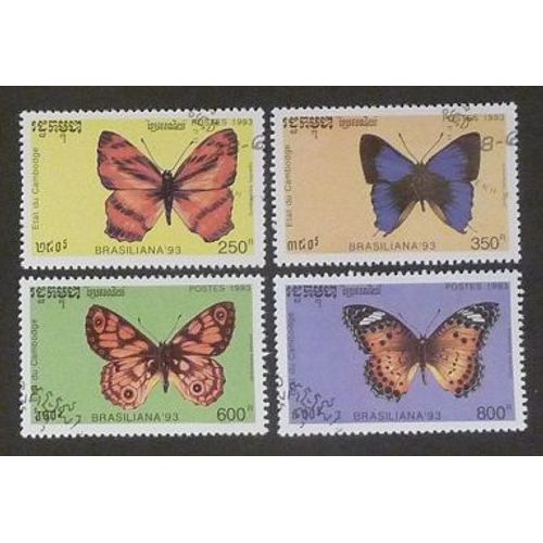 Cambodge Oblitéré Lot De 4 Timbres De 1993 Papillons