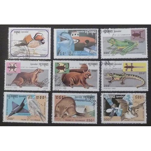Cambodge Oblitéré Lot De 9 Timbres De 1993 Faune