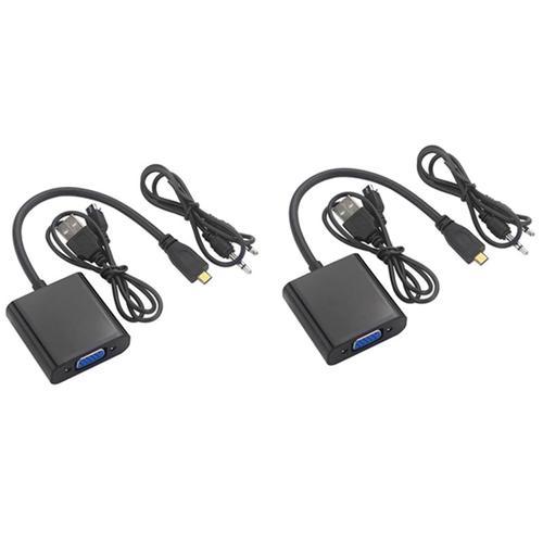 Câble adaptateur Micro-HDMI vers VGA, convertisseur vidéo 1080P avec prise audio, câble d'alimentation USB pour appareil photo Raspberry Pi 4, 2 pièces