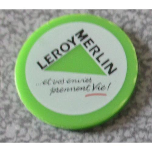 Jeton De Caddie Leroy Merlin - Plastique Fond Vert - 1 Face Avec Logo/1 Face Unie