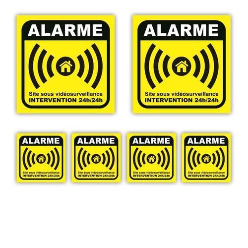 Panneaux Adhésifs Alarme Maison - Lot x6 : 100x100mm (x2) + dim. 50x50mm (x4) - Anti UV - garantie 5 ans - SENJca