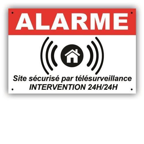 PANNEAU ALARME de DISSUASION 300 x 200 mm en PVC + 4 trous - Site sécurisé par télésurveillance - INTERVENTION 24H/24H - ARB