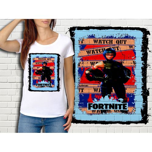 T-Shirt Blanc Femme Fortnite Battle Royale Réf 526