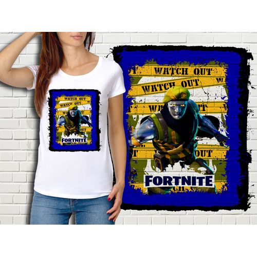 T-Shirt Blanc Femme Fortnite Battle Royale Réf 535