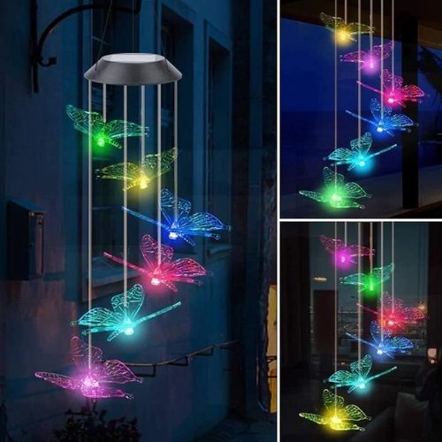 Lampe de jardin LED MAVURA »Spectacle de lumière LED carillon éolien papillons solaires lumineux changement de couleur extérieur lam