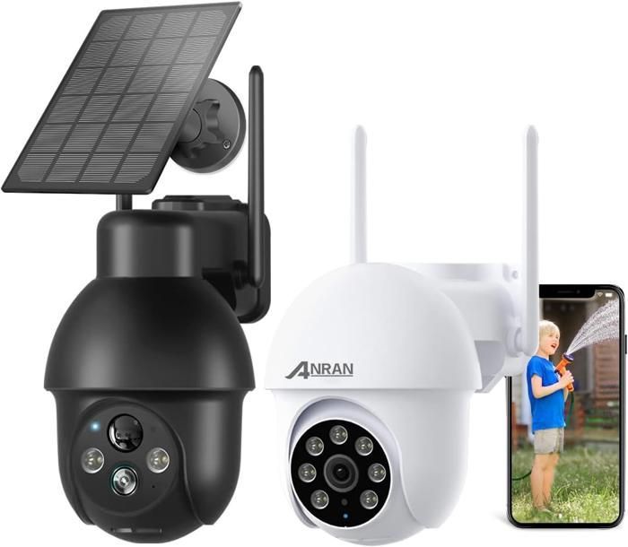 ANRAN 5MP Caméra de surveillance Filaire WIFI extérieur intérieur P3 Blanche+3MP Caméra surveillance sans fil à batterie Q03 Noire