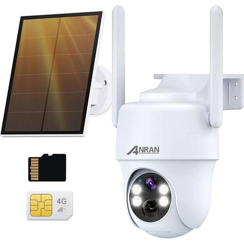 ANRAN 3G/4G LTE Caméra Extérieure+Panneau Solaire, 2K Camera Exterieur sans Fil sur Batterie, Carte SIM+32Go Carte SD, 360° PTZ