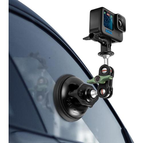 Support À Ventouse Robuste En Aluminium Pour Caméra, Avec Clip Téléphone, Support Téléphone Voiture Compatible Pour Gopro Hero 12 Hero 11/10/9, Insta360 X3,Dji Action 4/3,Nikon, Sony