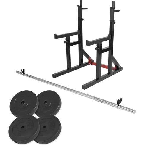 Gorilla Sports - Squat Rack Avec Barre Longue De 170cm (30mm) Avec Stop Disques Et 30kg Des Poids (2x5kg Et 2x10kg) En Plastique Et 31mm Diamètre