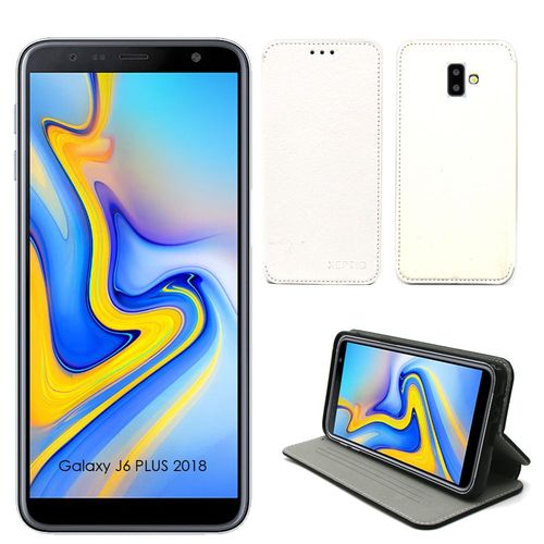 Etui Luxe Samsung Galaxy J6 Plus 2018 4g Blanc Ultra Slim Cuir Pu Avec Stand - Housse Coque De Protection Galaxy J6+ 2018 Dual Sim Smartphone 2018 / 2019 - Accessoires Pochette Cover Xeptio Case