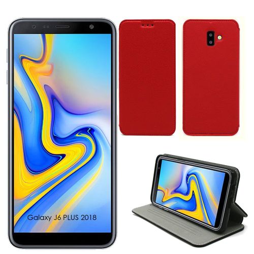 Etui Luxe Samsung Galaxy J6 Plus 2018 4g Rouge Ultra Slim Cuir Pu Avec Stand - Housse Coque De Protection Galaxy J6+ 2018 Dual Sim Smartphone 2018 / 2019 - Accessoires Pochette Cover Xeptio Case