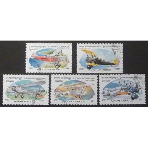 Cambodge Oblitéré Lot De 5 Timbres De 1996 Avions Anciens