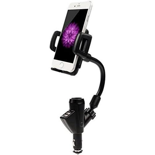 Universel 3en1 Réglable 360° Rotation Support Téléphone Auto Voiture Monture Berceau Avec Briquet Dc Port Et Double Usb Ports 3.1a Chargeur Pour Apple Iphone 6/6s/6 Plus/6s Plus, Samsung Galaxy S6/S6 Edge/S6 Edge Plus Et Autres Smartphones