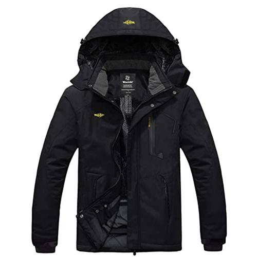 Wantdo Homme Veste De Ski Montagne Outdoor Manteau D'hiver Chaud Avec Capuche Amovible Veste Imperméable Coupe-Vent Veste Randonnée Pour Voyage Taille Xl