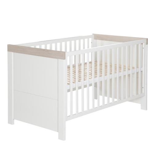 Roba Lit Bébé Évolutif 70x140 Cm - Lucy - Hauteur Ajustable À 3 Niveaux - Convertible En Lit Junior - Blanc Canadien / Effet Bois