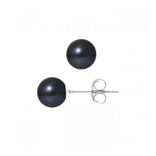 Boucles D'oreilles Perles De Culture D'eau Douce Noires 7.5 Mm Et Or Blanc 750/1000 - Blue Pearls Bps K390 W Ob Unique