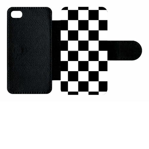 Etui A Rabat - Carr Noir Et Blanc Damier - Compatible Avec Apple Iphone 4s - Plastique - Bord Noir