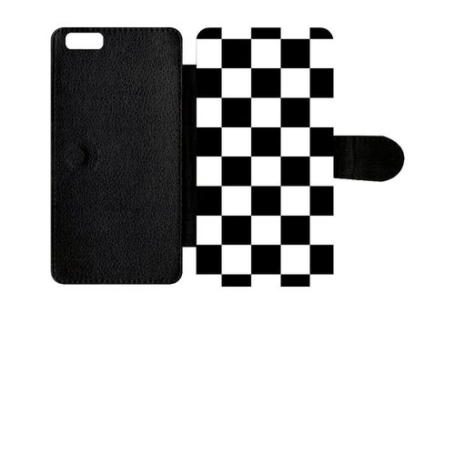 Etui A Rabat - Carr Noir Et Blanc Damier - Compatible Avec Apple Iphone 6s+ - Simili-Cuir - Bord Noir