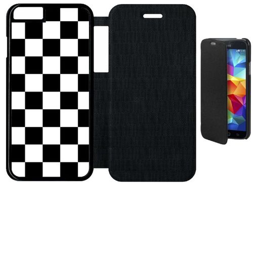 Etui A Flip Flap - Carr Noir Et Blanc Damier - Compatible Avec Apple Iphone 6s - Simili-Cuir - Bord Noir