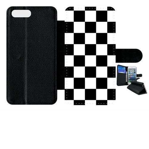 Etui A Rabat - Carr Noir Et Blanc Damier - Compatible Avec Apple Iphone 8 Plus - Plastique - Bord Noir