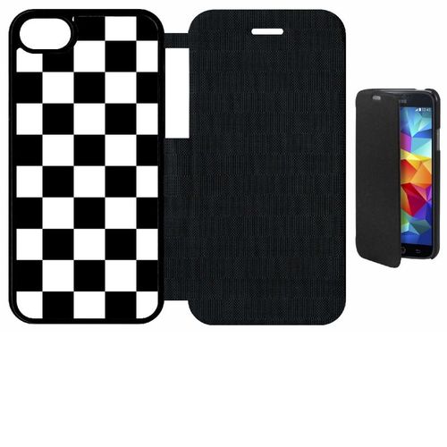 Etui A Flip Flap - Carr Noir Et Blanc Damier - Compatible Avec Apple Iphone 8 - Plastique - Bord Noir