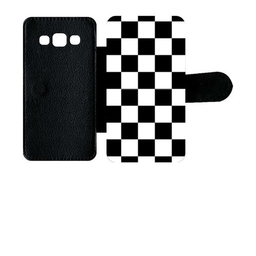 Etui A Rabat - Carr Noir Et Blanc Damier - Compatible Avec Samsung Galaxy A3 (2015) - Simili-Cuir - Bord Noir