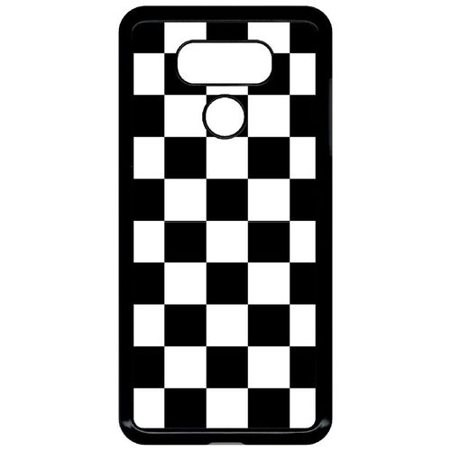 Coque Pour Smartphone - Carr Noir Et Blanc Damier - Compatible Avec Lg G6 - Plastique - Bord Noir