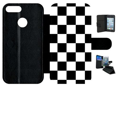Etui A Rabat - Carr Noir Et Blanc Damier - Compatible Avec Honor 9 Lite - Simili-Cuir - Bord Noir