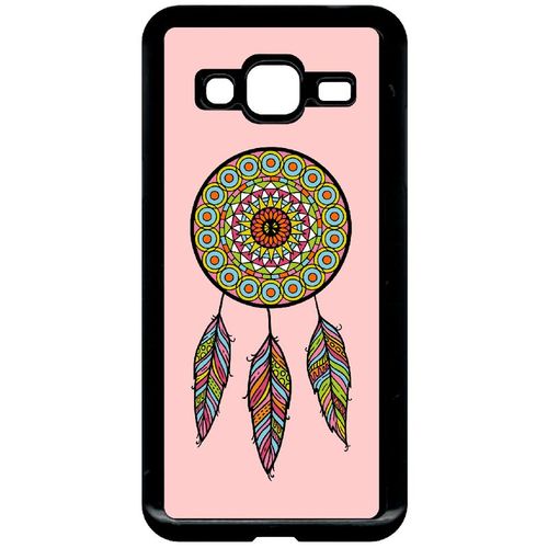 Coque Pour Smartphone - Attrape Rve Mandala Fond Rose - Compatible Avec Samsung Galaxy J3 (2016) - Plastique - Bord Noir