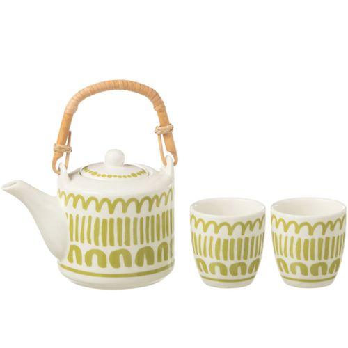 Ensemble Théière Et 2 Tasses En Céramique Blanche